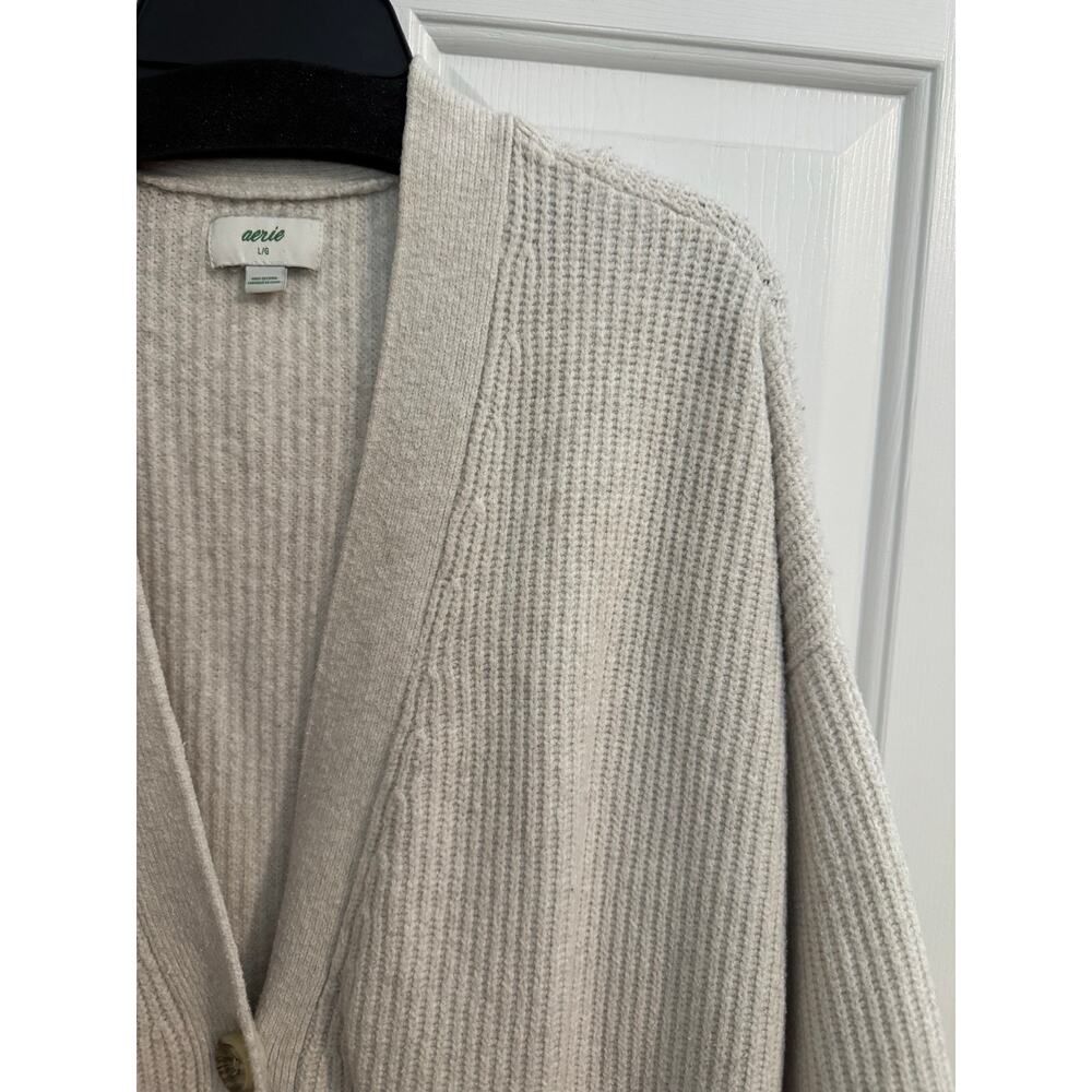 Aerie Wide Rib Oversized Cardigan Grandpa Cream Oatmeal Cotton Blend L fits 2X - Picture 2 of 9